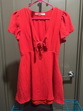 The Impeccable Pig Red Tie-Front Mini Dress